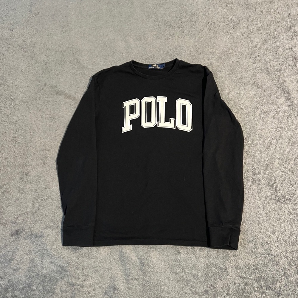 Polo Ralph Lauren Mens Long Sleeve Shirt Black Varsity Logo Size M
